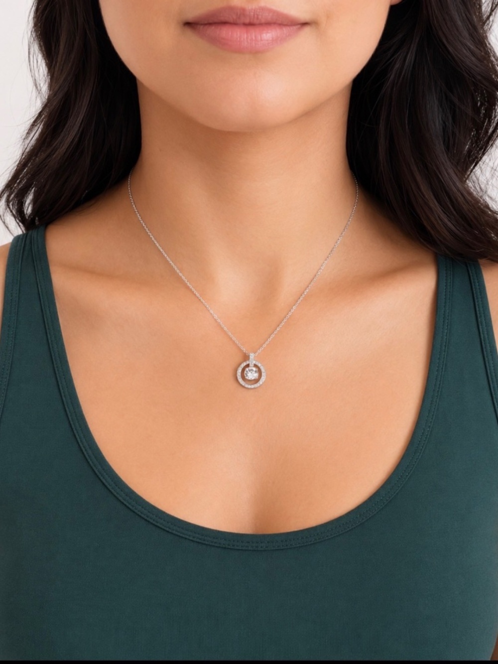 Swarovski Lavender Pendant Necklace Silver-Tone Crystal Halo